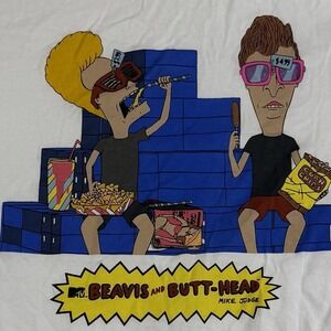 Primark Beavis and Butt-Head MTV Graphic Tee White Mens Medium 2021 Mike Judge